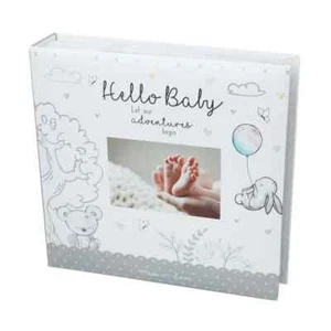 Hello Baby Photo Album 200 Photos White Unisex Birthday Christening Keepsake - Picture 1 of 5