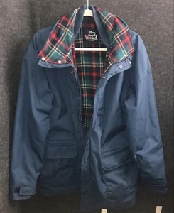 Woolrich Vintage Jacket Large Parka Coat Blue Outer Inner Lining Wool Red Plaid* - Picture 1 of 19