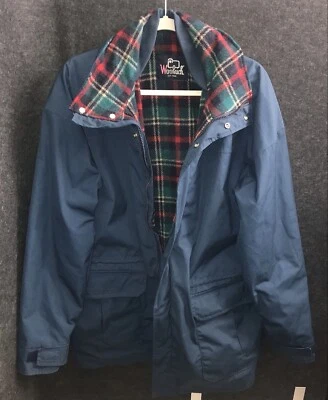 Jaqueta Woolrich Vintage Grande Casaco Parka Azul Forro Interno Exterior Lã Xadrez Vermelho* - Imagem 1 de 4