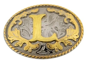 INITIAL L LETTER l MEN WOMEN RODEO REALLY COWBOY STYLE GOLD METAL BELT BUCKLE - Picture 1 of 5