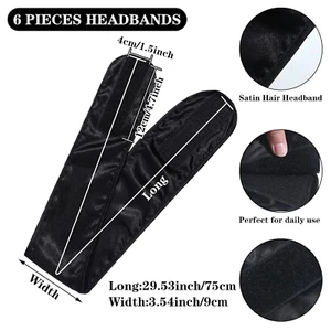 6 Packs Black Satin Spa Headband Silk Adjustable Spa Hair Wrap Facial Headban... - Picture 1 of 7