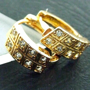 Earrings Hoop 18K Yellow Gold Filled Diamond Simulated Filigree Antique Design - Picture 1 of 4