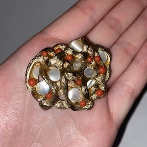 Vintage Sarah Coventry Costume Jewelry Brooch gold orange white - Picture 1 of 5