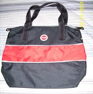 ORIGINAL COCA-COLA / ZIPPERED NYLON TOTE BAG / LARGE BLACK & RED / 20 ' X 18" - Image 1 of 4