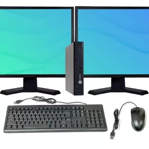 HP Desktop i5 Computer Mini PC 8GB RAM 500GB HD Dual 19in LCD Windows 10 WiFi - Picture 1 of 6