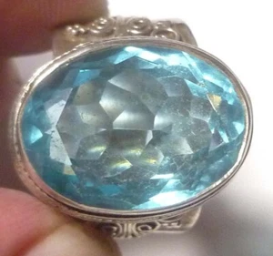 Großer Blautopas RING Sterlingsilber 0,925 Struktur Design Gr. 10 VINTAGE - Bild 1 von 10