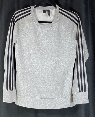 阿迪达斯女式 S 灰色棉羊毛 3 黑色条纹圆领运动衫 DQ1414 — 第 1/4 张图片