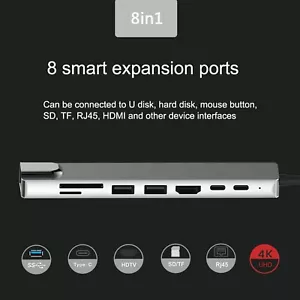 8 in 1 Hub Type C To USB 3.0 4K HDMI USB C Adapter For Macbook Pro Air Laptop - Picture 1 of 4