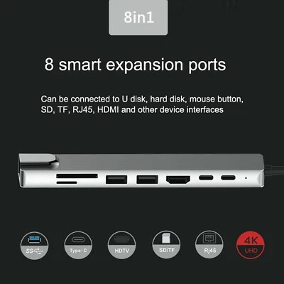 8 in 1 Hub Type C To USB 3.0 4K HDMI USB C Adapter For Macbook Pro Air Laptop - Image 1 of 4