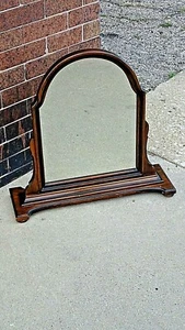 Antique Edwardian Walnut dresser chest pedestal Arched mirror