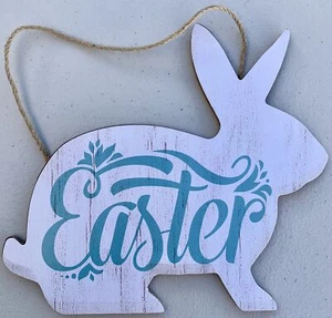 "Letrero de decoración colgante de conejo recortado madera de Pascua 11"" x 9" - Imagen 1 de 4