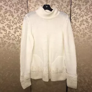 Anthropologie Sleeping on Snow Ivory Embroidered Funnel Neck Sweater Size Medium - Picture 1 of 5
