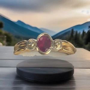 Ruby and Diamond Ring 9k W: 2.35g. Vintage Item In Two Tone Gold ATLD London. - Picture 1 of 10