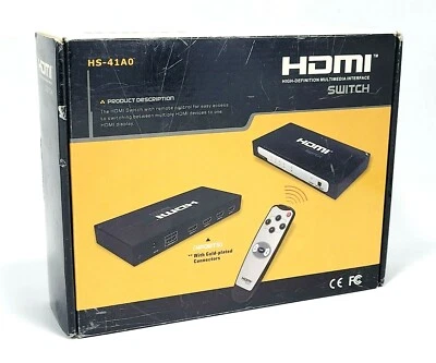 NEW HDMI Switch HS-41A0 | 4 In, 1 Out Gold Shield | 1080P | w/ Remote & Adapter - Image 1 of 4