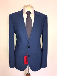 HUGO BOSS -Mens Slim Fit Plain MID BLUE WOOL SUIT - 40 Reg - W34 L32 - BNWT - Picture 1 of 13