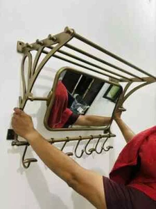 Antique Wall Mount Train Rack Luggage Bathroom 32" Rack Mirror Shelf Hook rack - Picture 1 of 11