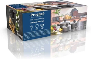 Juego de sartenes de inducción Pro Chef de 3 piezas de aluminio antiadherentes ollas agarre suave - Imagen 1 de 5