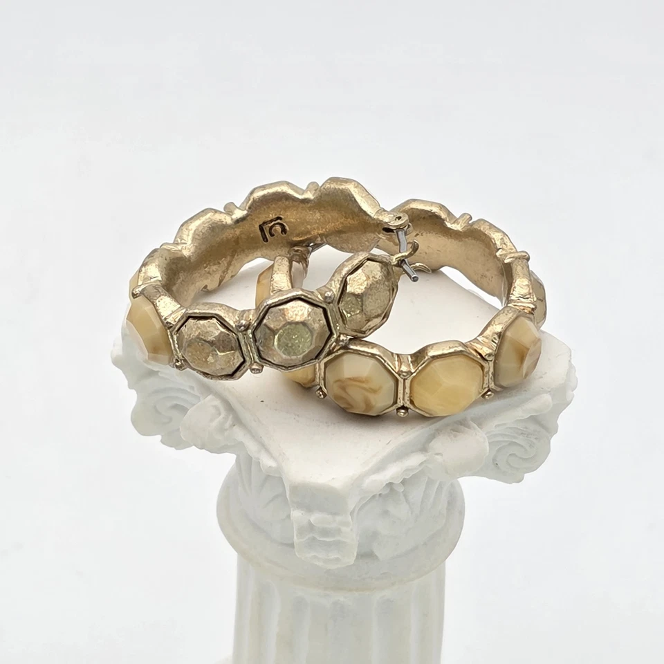 Pendientes de aro vintage LAUREN CONRAD LC piedras howlita neutras facetadas tono dorado Foto 1 de 4
