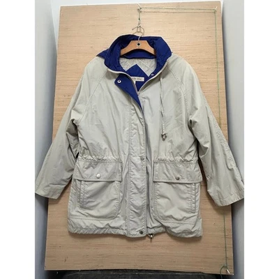 London Fog Hooded Rain Jacket Beige Blue Lined Size Medium - Image 1 of 4