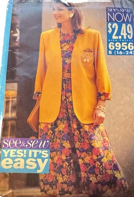 Butterick See & Sew pattern 6956 Misses/Petite Jacket, Top, Skirt sz 16-24 uncut - Image 1 of 2