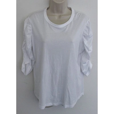 Veronica Beard Top Large White Pullover Waldorf Ruched Half Sleeve T-Shirt - Image 1 of 4