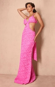 Pretty Little Thing Pink Jacquard Cut Out Maxi Dress Size 14 - Picture 1 of 14