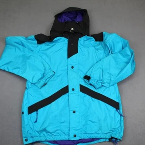 Vintage REI Gore Tex Jacket Mens Medium Blue Black Hooded Shell Ski Parka 90s - Picture 1 of 18