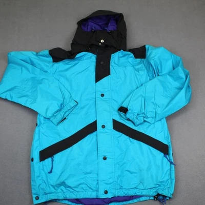 Vintage REI Gore Tex Jacket Mens Medium Blue Black Hooded Shell Ski Parka 90s - Image 1 of 4