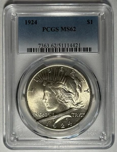 1924 Peace Silver $1 Dollar Coin PCGS MS 62 Crack on Holder - Picture 1 of 2