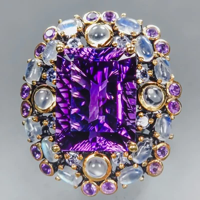 Handmade 27 ct+ Natural Amethyst Ring 925 Sterling Silver Size 8.5 /R438190 - Image 1 of 4