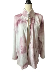 LIVI Zip Up Jacket Tye Dye Faux Fur White Lavender Marbling Size 2X - Picture 1 of 10