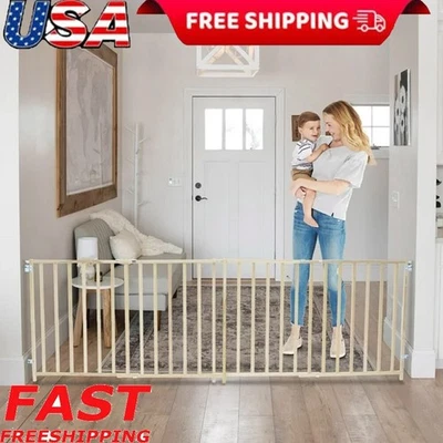 Puerta de seguridad oscilante extra ancha para bebés decoración de sala de estar de madera marrón expandible Foto 1 de 4