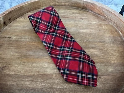 Corbata a Cuadros Lands' End Roja y Negra Seda Hecha en EE. UU. Clásica de Navidad  Foto 1 de 2
