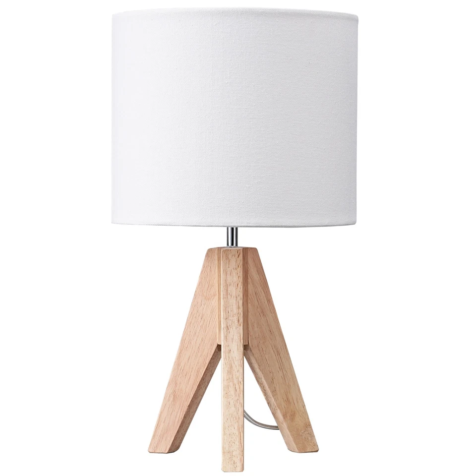 EDISHINE Nachttischlampe aus Holz, Stativ Tischlampe vintage weißer Lampenschirm - Bild 1 von 4