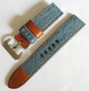 Pantalones de mezclilla azul claro hechos a mano con correa de reloj de cuero hebilla libre. - Imagen 1 de 4