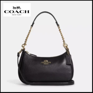 COACH CA209 TERI Shoulder Bag Hand Bag Black Refined Pebble Leather Outlet New - Picture 1 of 14