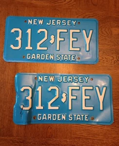 Vintage New Jersey License Plate Matching Pair NJ Garden State 312 FEY - Picture 1 of 4