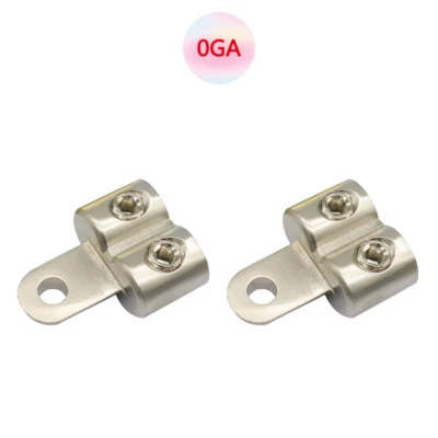 1Pair DUAL 0 GAUGE RING TERMINAL CAR AMP BATTERY POWER WIRING Silver - Image 1 of 4