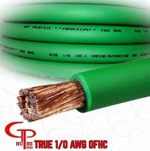 10 piedi VERO AWG 1/0 Gauge OFC Cavo di alimentazione VERDE Cavo di terra GP Auto Audio - Foto 1 di 2