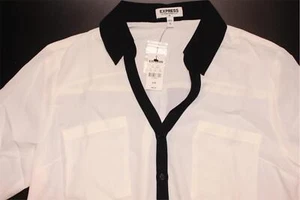 Express Women's Long Sleeve Button-up White Shirt NWT Size L - Picture 1 of 3