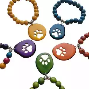 Pulsera Tagua Nuez Pata Estampado Gran Dije Amante de Mascotas Joyería Sostenible - Imagen 1 de 9