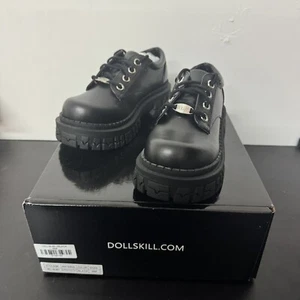 NWB Dolls Kill Oxford Platform Chunky Women Craft Shoes Lace Up Black Size 6M - Picture 1 of 6