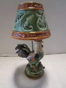 Portalampada votivo per candela gallo in ceramica 2 pz. Set lavoro aperto verde altezza 12" - Foto 1 di 11