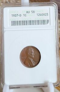 1927-D LINCOLN WHEAT CENT AU58 ANACS Old Soapbox Holder