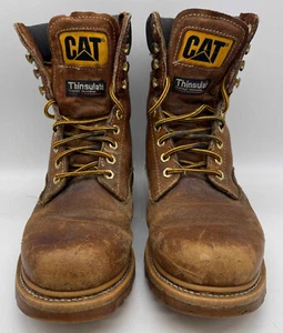 Brown Pair Mens UK Size 8 Caterpillar Thinsulate CAT Working Boots - Well Worn - Picture 1 of 10