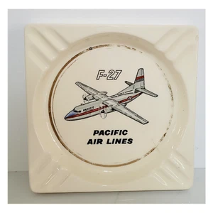 Vintage Pacific Air Lines F 27 Ceramic Square Ash Tray - Picture 1 of 5