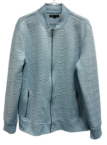 INC International Concepts Womens Bomber Jacket Blue Knitted Textured Grunge - Picture 1 of 7