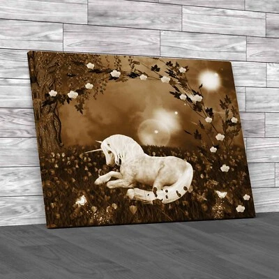 Beautiful Unicorn Sepia Canvas Print Large Picture Wall Art - Image 1 of 4