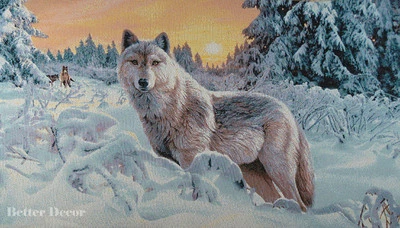 JACQ DE PARED. TAPIZ TEJIDO Lobo en Bosque de Nieve VIDA SALVAJE ANIMAL PAISAJE IMAGEN Foto 1 de 2