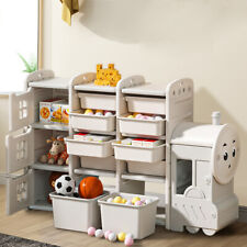 Kids Toy Storage Organizer Toddler Playroom Furniture w/ Plastic Bins Cabinet